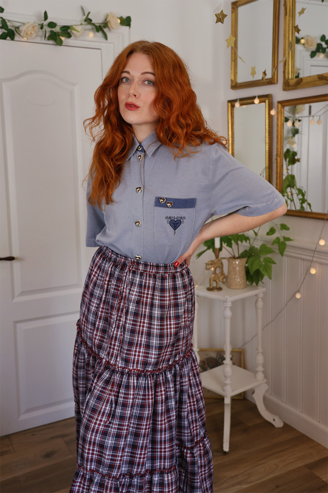 Upcycled Blue Heart Vintage Top | L