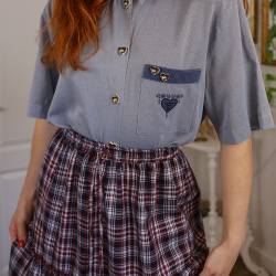 Upcycled Blue Heart Vintage Top | L