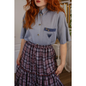 Upcycled Blue Heart Vintage Top | L