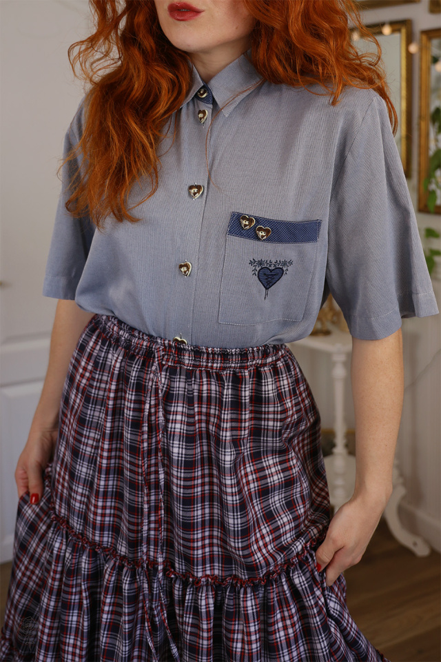 Upcycled Blue Heart Vintage Top | L