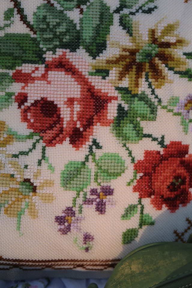Vintage Needlepoint Floral Pillow