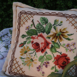 Vintage Needlepoint Floral Pillow