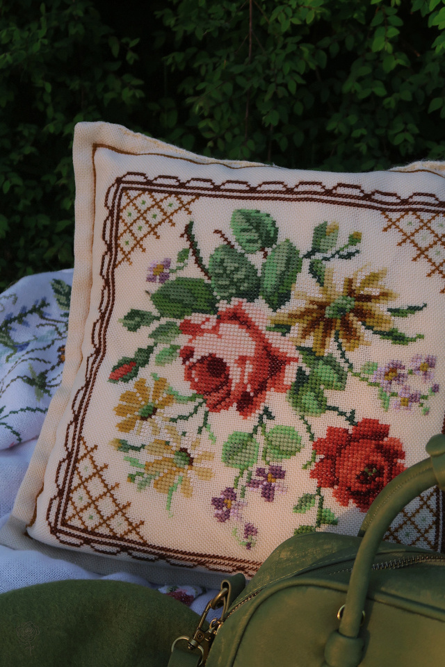 Vintage Needlepoint Floral Pillow