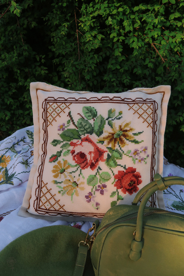 Vintage Needlepoint Floral Pillow