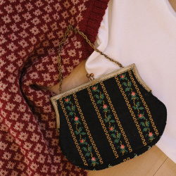 Black Roses Needlepoint Vintage Purse