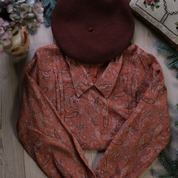 Warm Orange Paisley Vintage Blouse | M