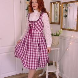Warm Pink Gingham Cottage Core Dress | S/M