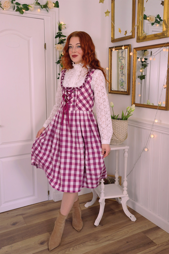 Warm Pink Gingham Cottage Core Dress | S/M