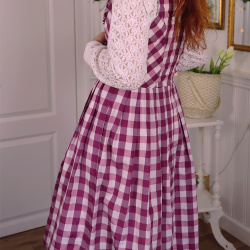 Warm Pink Gingham Cottage Core Dress | S/M