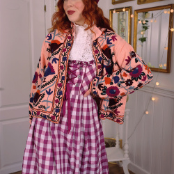 Warm Pink Gingham Cottage Core Dress | S/M