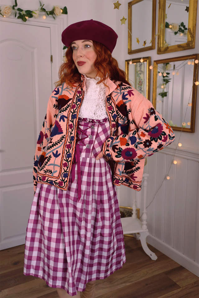 Warm Pink Gingham Cottage Core Dress | S/M