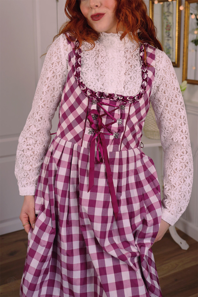 Warm Pink Gingham Cottage Core Dress | S/M