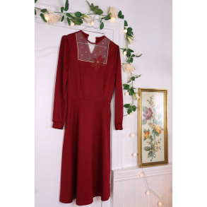 Warm Red Vintage Flower Dress | XS