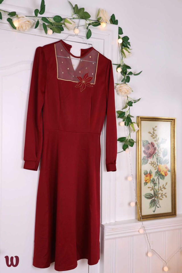 Warm Red Vintage Flower Dress | XS