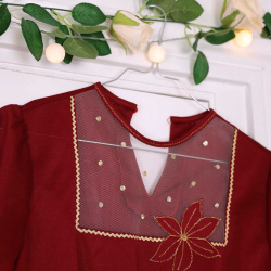 Warm Red Vintage Flower Dress | XS