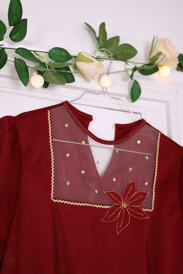 Warm Red Vintage Flower Dress | XS