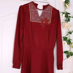 Warm Red Vintage Flower Dress | XS