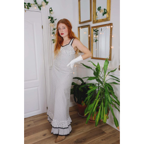 White Black Dot & Striped 70's Maxi Dress | S