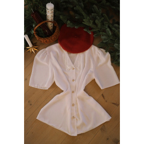 White Adorable Collar Vintage Top | L