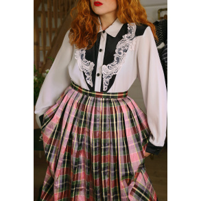 White & Black Statement Chest Vintage Blouse | L