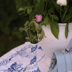 White Blue Floral Handpainted Vase 