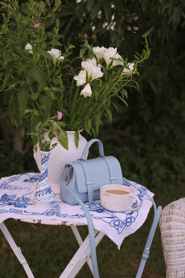 White Blue Floral Handpainted Vase 