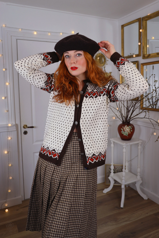 Brown Houndstooth Vintage Wool Skirt | S