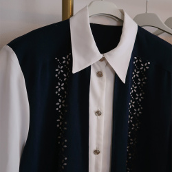 White Top Blue Vest Vintage Top | XL