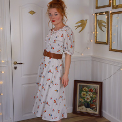 Adroable White Floral Vintage Dress | M
