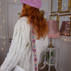 White Floral Embroidered Vintage Cardigan | XL