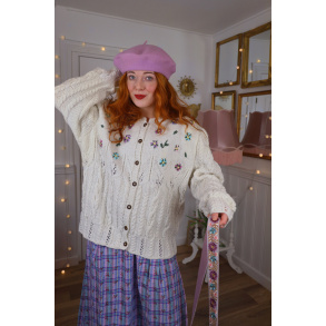 White Floral Embroidered Vintage Cardigan | XL