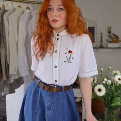 White Vintage Embroidered Top | M
