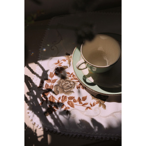 12 x White Brown Rose Vintage Napkins or Placement Mats