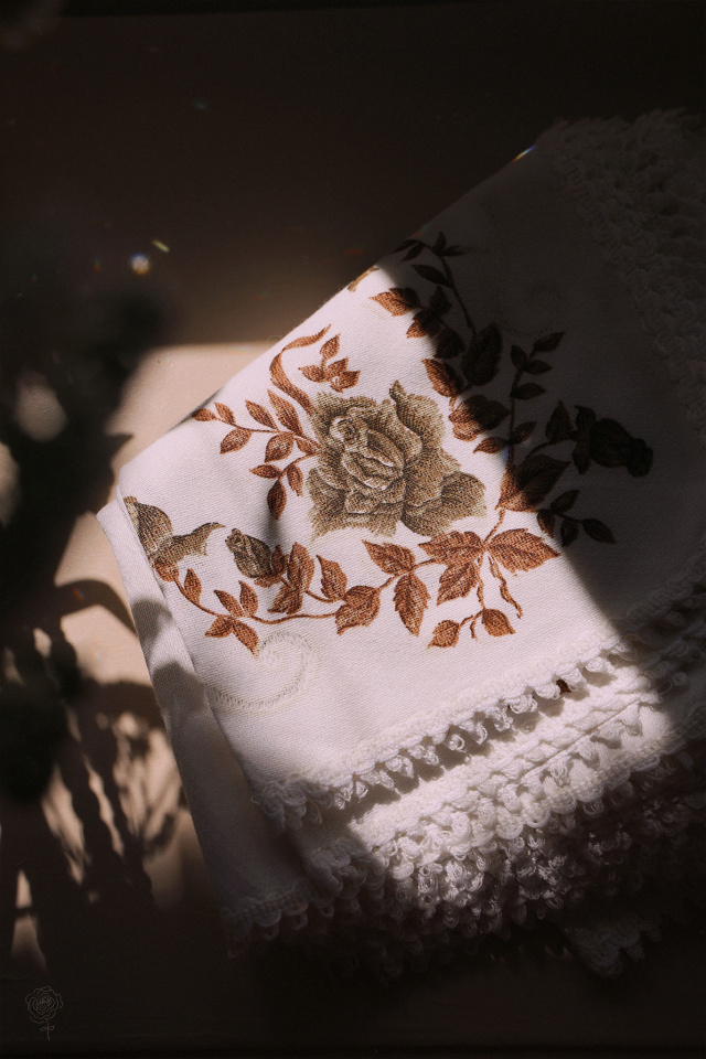 12 x White Brown Rose Vintage Napkins or Placement Mats
