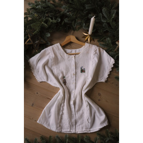 White Frill Embroidered Vintage Top | S/M