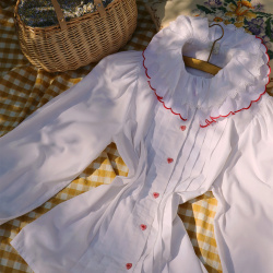 White Frills Red Elements Vintage Blouse | S/M