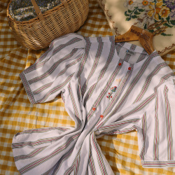 White Green &amp; Red Striped Vintage Top | S