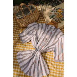White Green & Red Striped Vintage Top | S