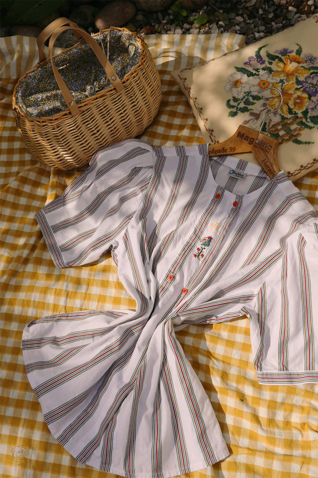 White Green &amp; Red Striped Vintage Top | S
