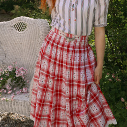 White Green &amp; Red Striped Vintage Top | S