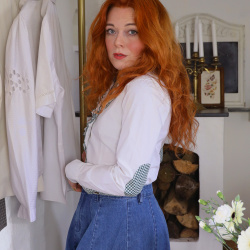 White Green Frill Vintage Blouse | S