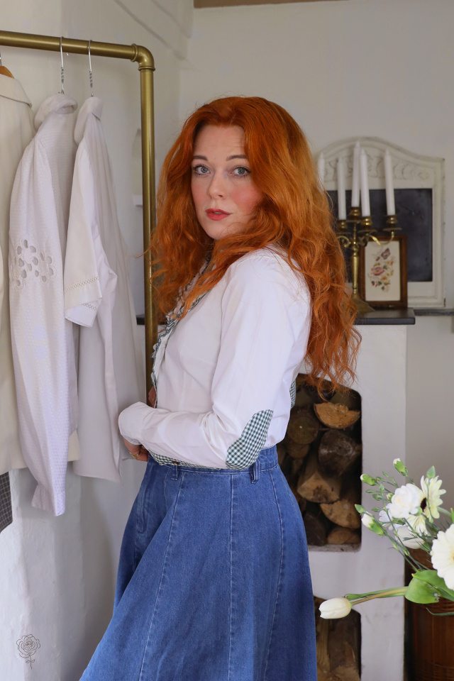 White Green Frill Vintage Blouse | S