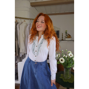 White Green Frill Vintage Blouse | S