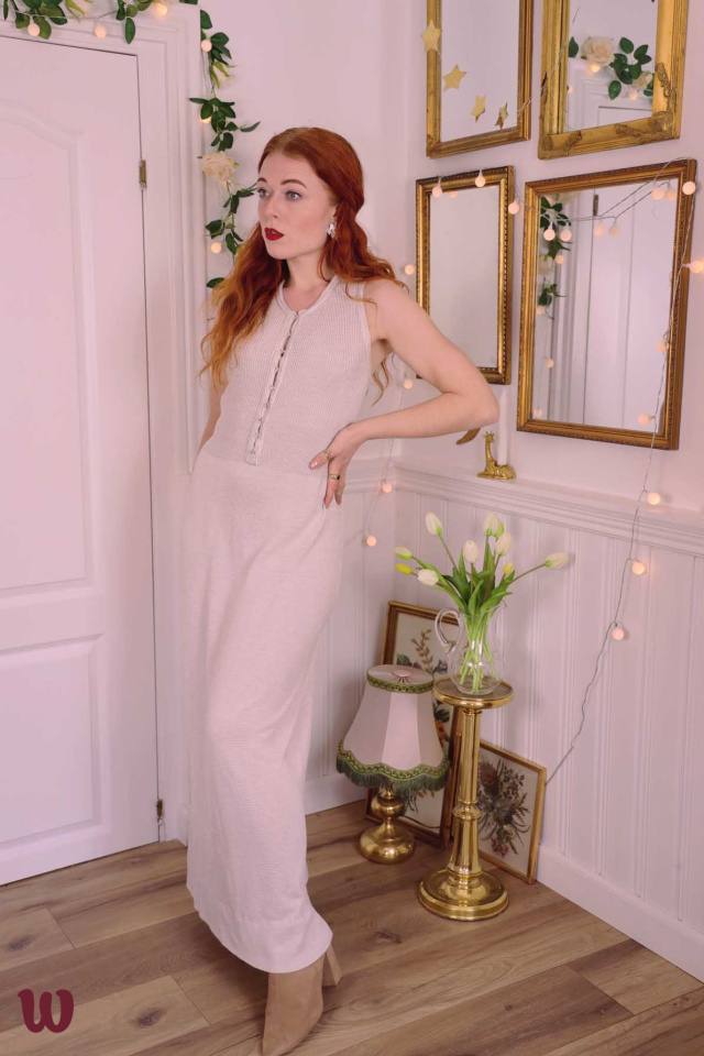 White Knitted 70's Maxi Dress  | S