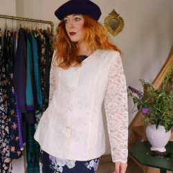 Romantic White Lace Vintage Jacket | M/L