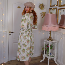 White Floral 80's Mini Vintage Dress | XS/S