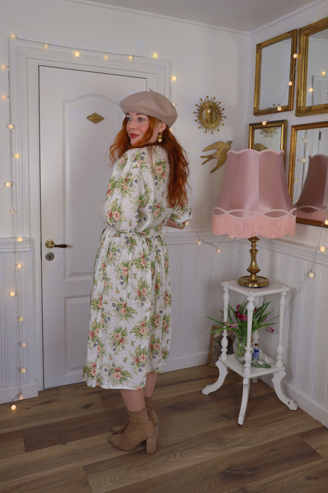 White Floral 80's Mini Vintage Dress | XS/S