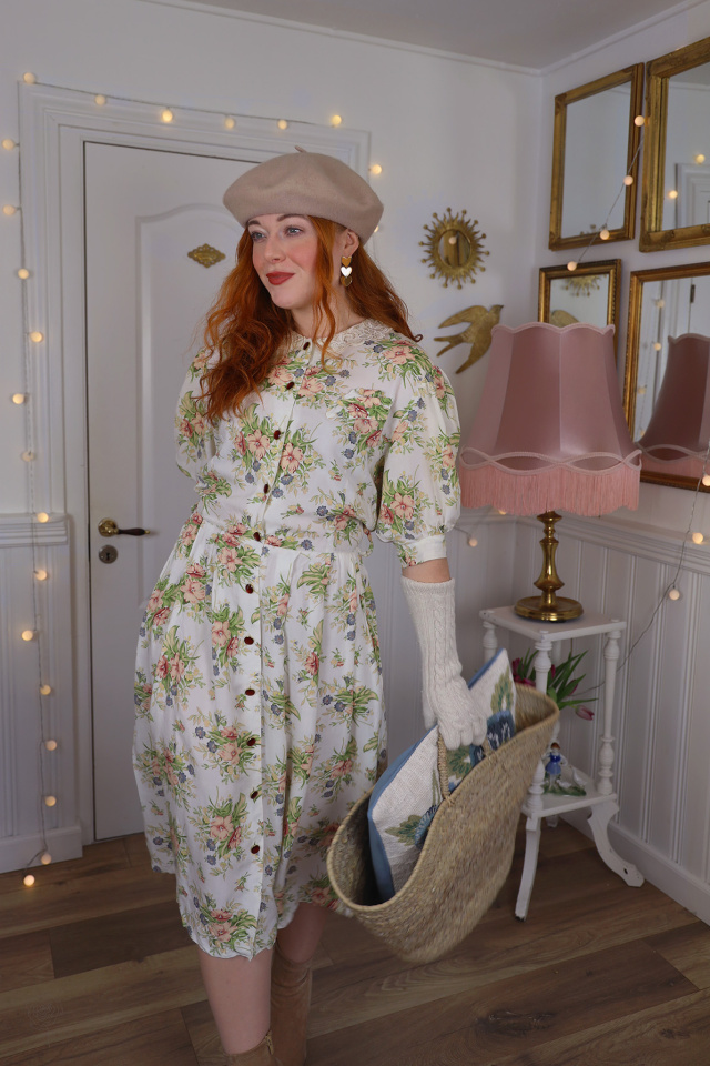 White Floral 80's Mini Vintage Dress | XS/S