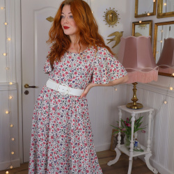 White Pink &amp; Purple Floral 90's Dress | M/L