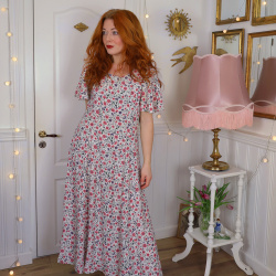 White Pink &amp; Purple Floral 90's Dress | M/L